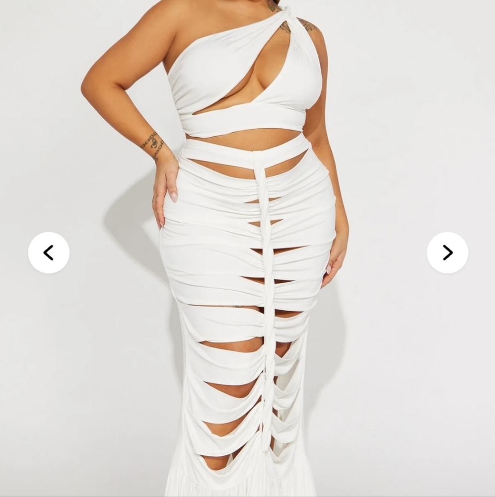 White Cut-Out Skirt Set